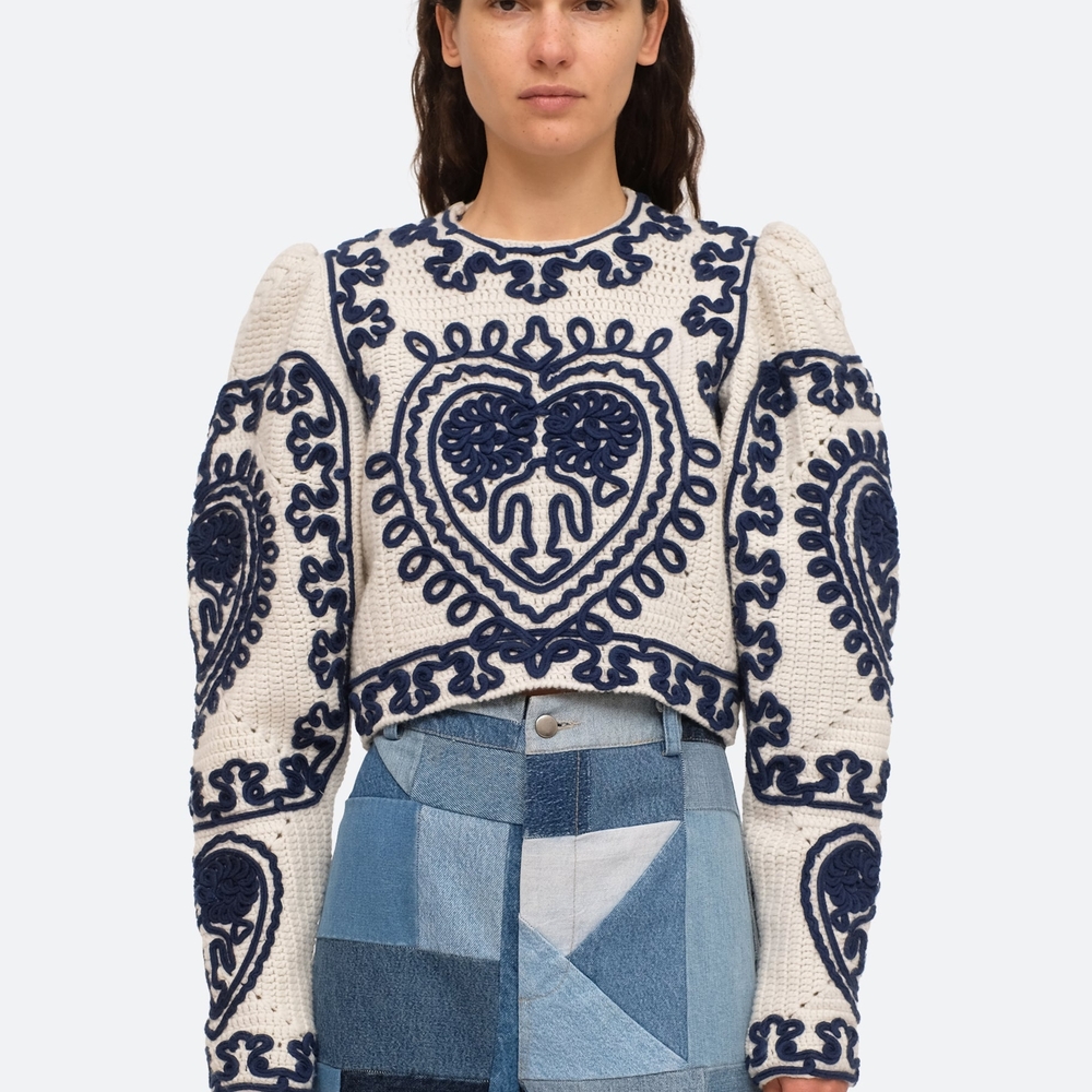 Sea New York Navy and Cream Heart Sweater